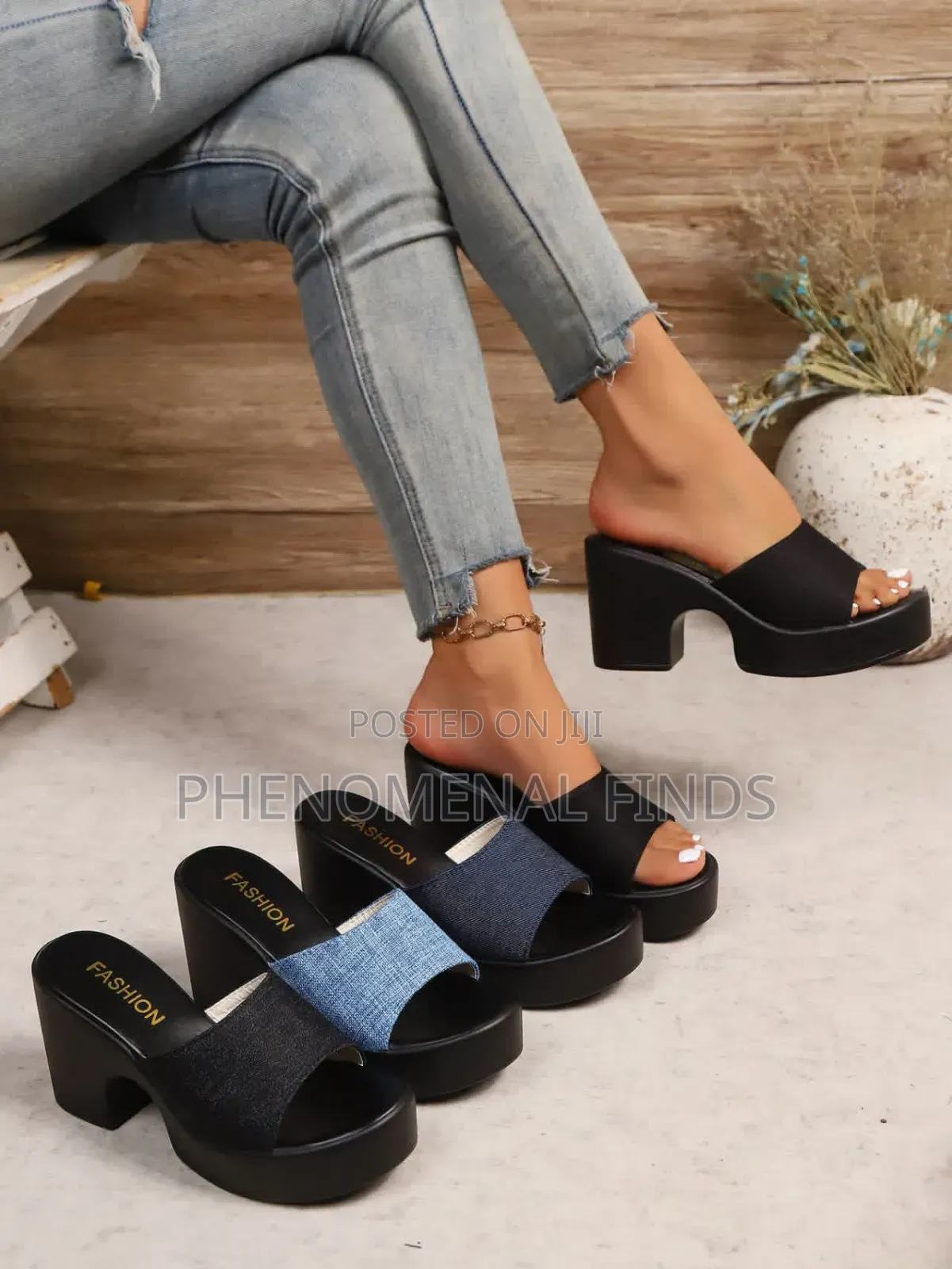 Denim Wedge Slippers
