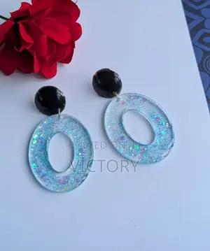 Handmade Jewelry - Blue Glittered Hoops Earrings