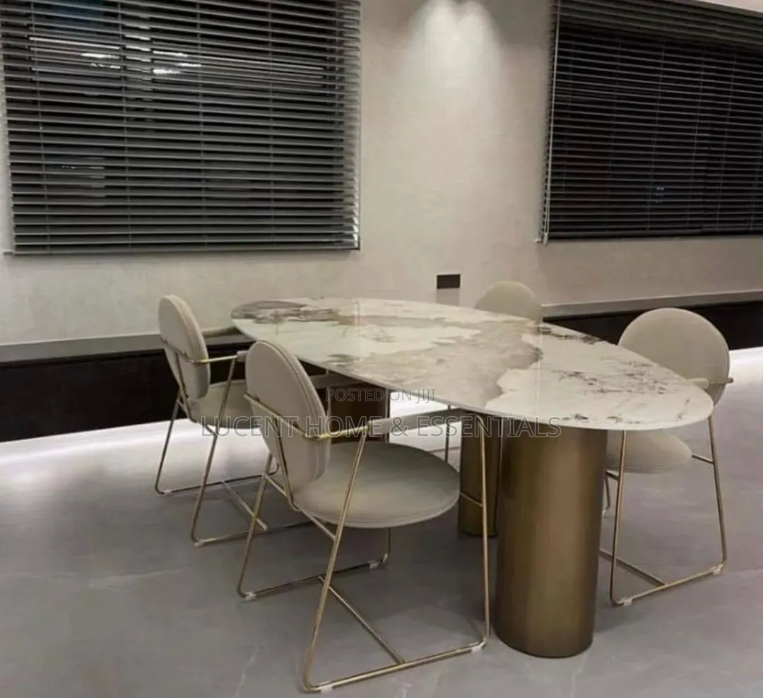 Luxury Oval Marble Dining Table With Gold Pillar Base(Only Table)