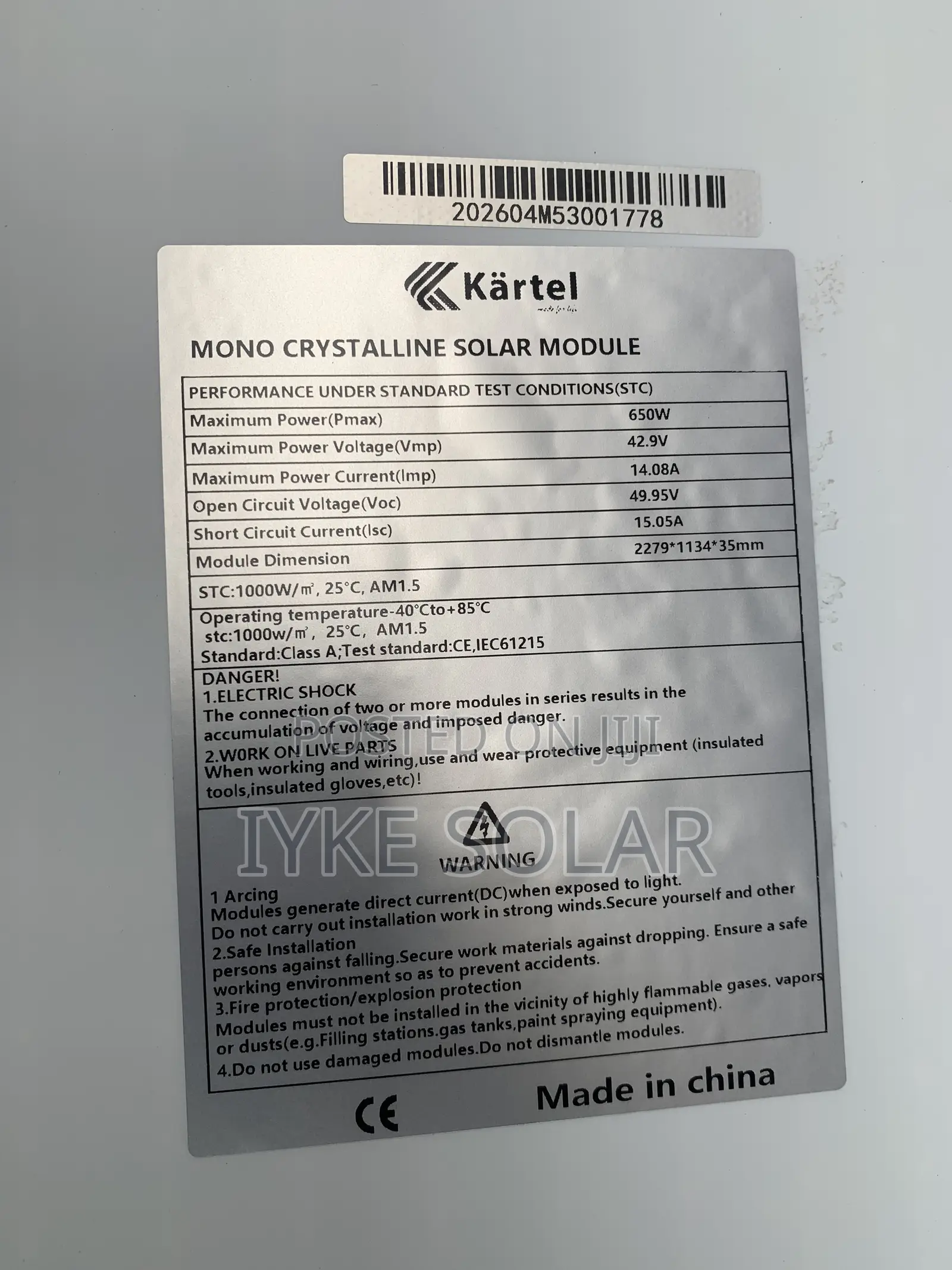 650watts Kartel Solar Panels