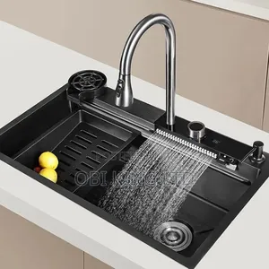 Modern Multifunctional Kitchen Sink With an Integrated Faucet System.