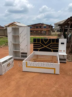 Modern 6x6 Bed Frame Set With Wardrobe Dressing Mirror