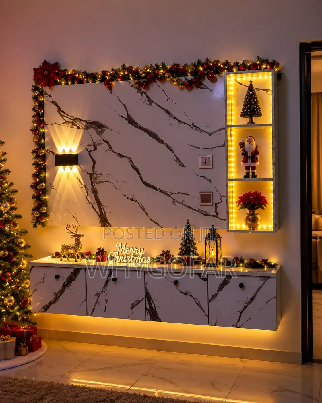 Modern Marble Tv Wall Unit With Led Display Cabinet