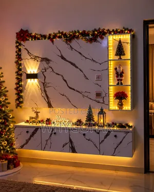 Modern Marble Tv Wall Unit With Led Display Cabinet