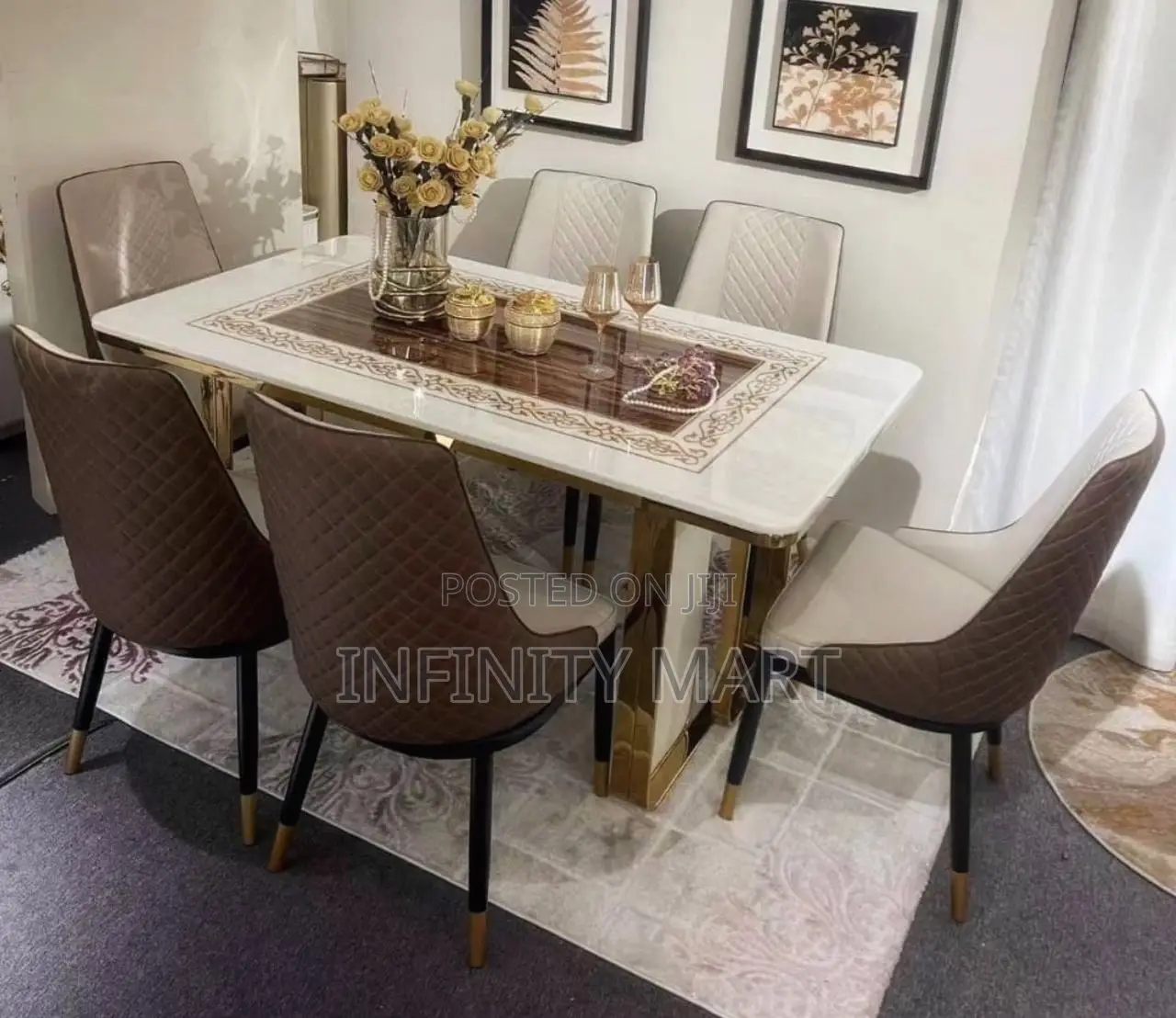 6 Seater Dining Set Luxurious Brown.
