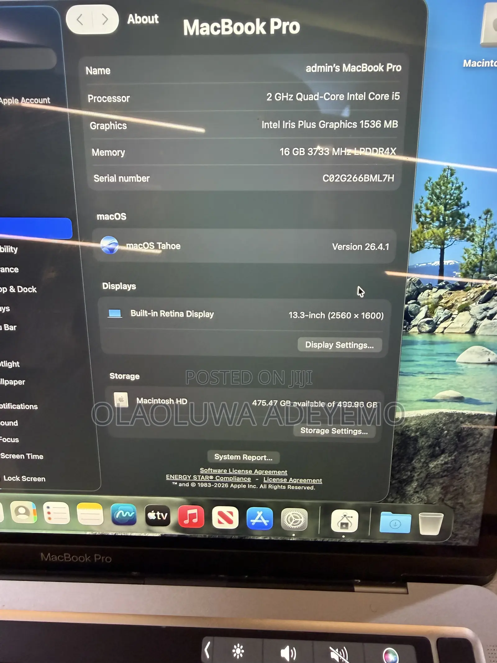 Laptop Apple MacBook Pro 2020 16GB Intel Core i5 SSD 512GB
