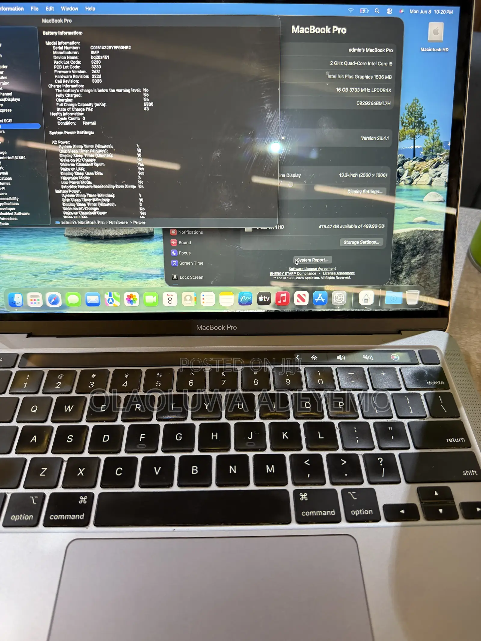 Laptop Apple MacBook Pro 2020 16GB Intel Core i5 SSD 512GB