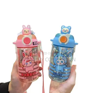 Bear Shape Water Bottle With Straw Cute Kids Drinking Cup