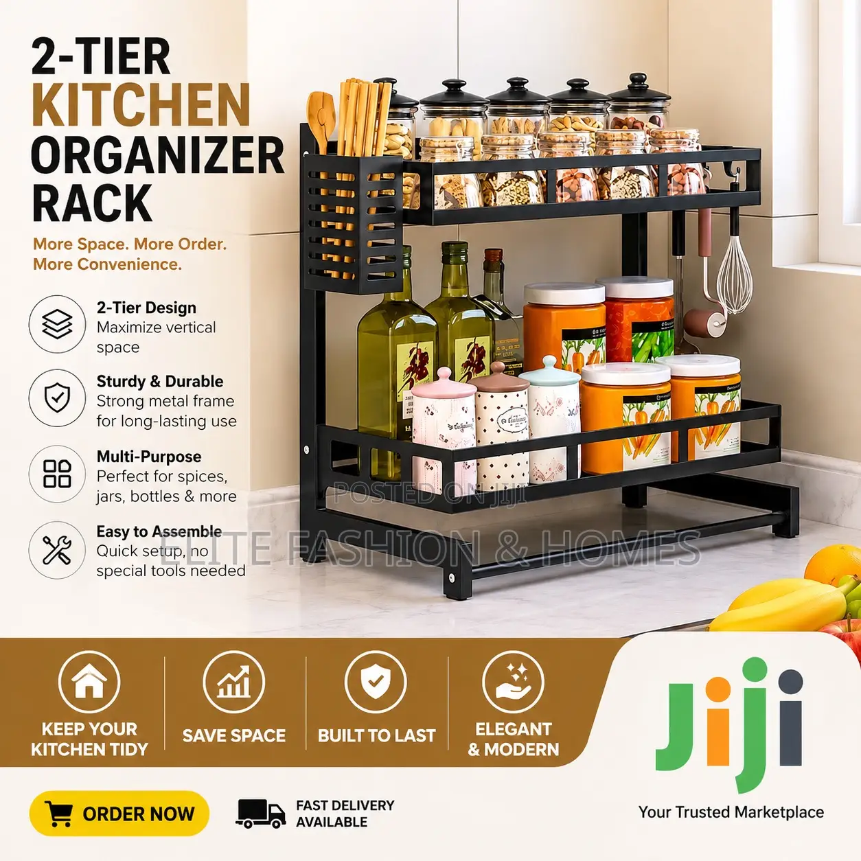 2-tier Kitchen Storage Rack | Countertop Spice Rack Organizer