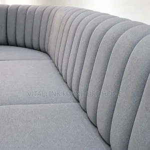 Modern Grey L-Shape Sectional Sofa With Gold Trim Channel Tufting