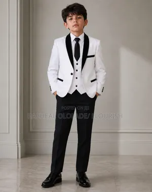 Classy Children White Suit and Black Trouzer.