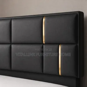Luxury Black Upholstered Bed With Gold Trim