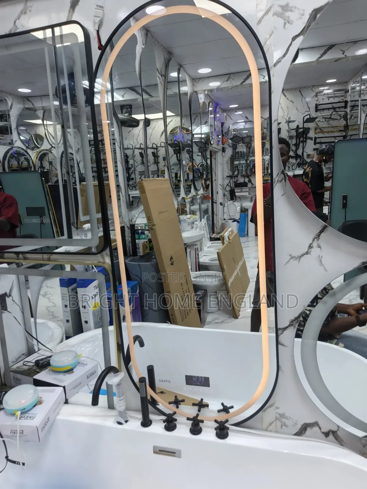 Mirror With Frame and Bluetooth Three Lights
