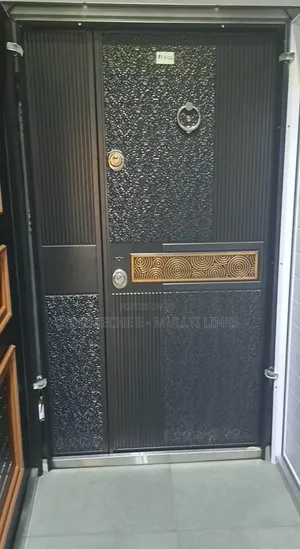 Black Turkish Steel Security Door With a Textured Panel Design
