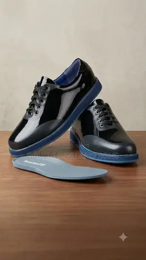 Men's Premium Patent Leather Oxford Shoes – Black/Blue