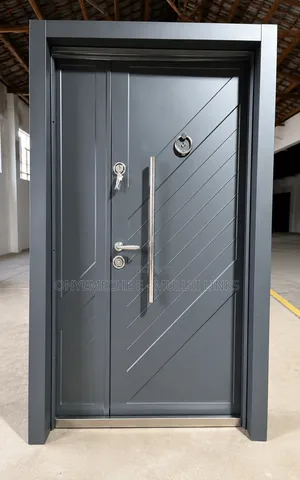 4ft Gray Turkish-style Steel Security Door Features Diagonal Paneling