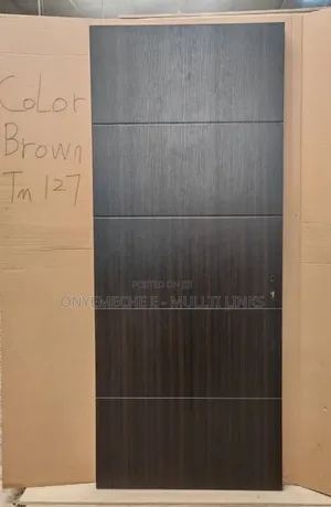 Solid HDF Wooden Door With a Brown Wood-Grain Finish