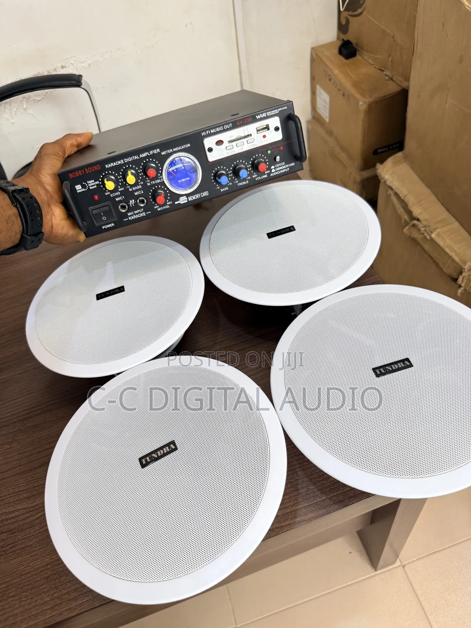4 Ceiling Speakers and Amplifier Setup
