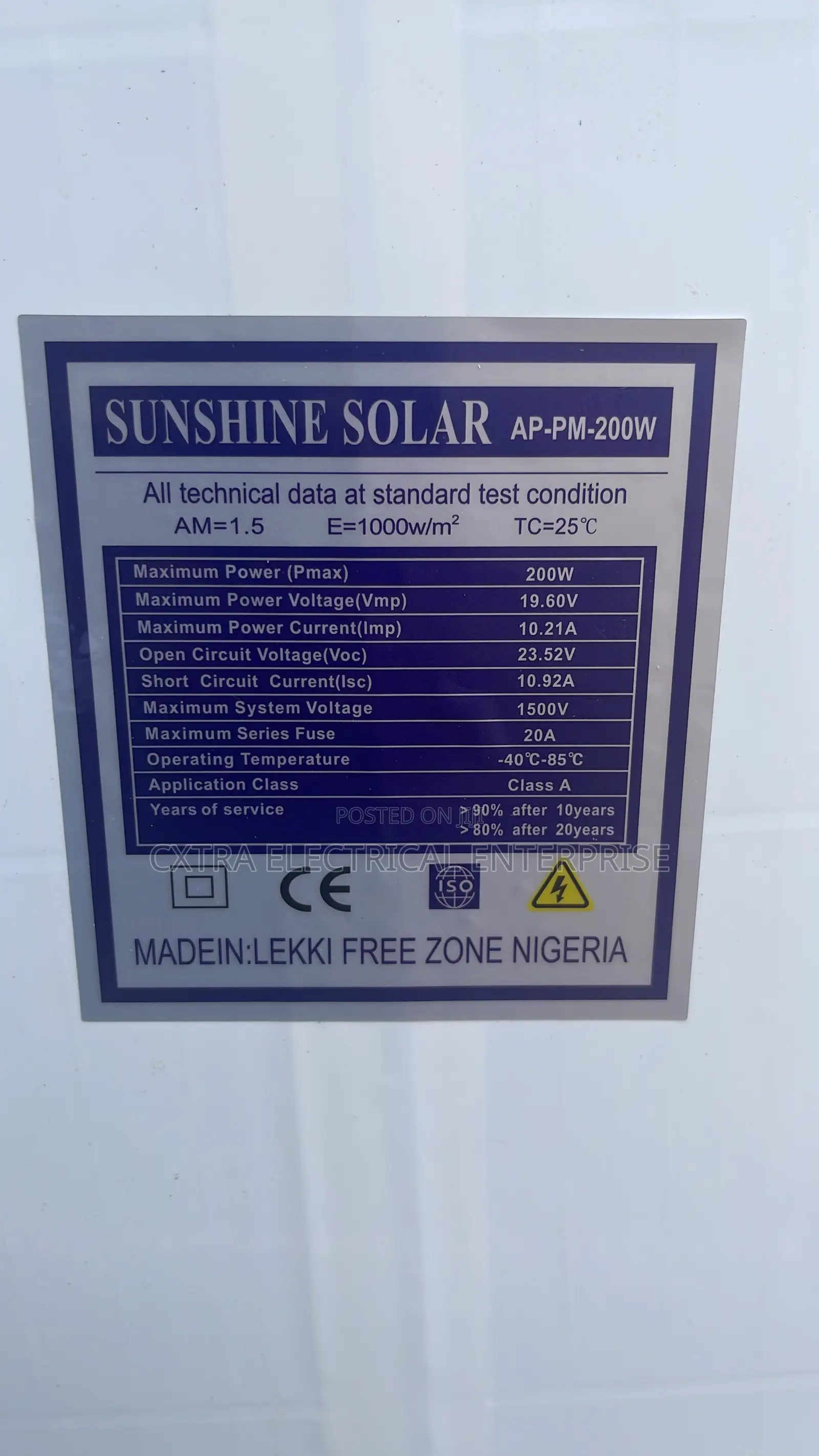 Sunshine 200w Solar Panel Mono Crystalline