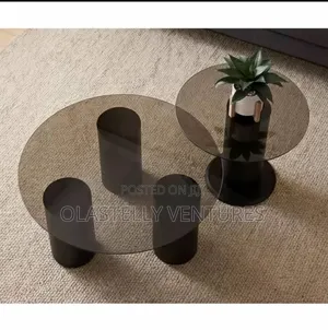 Contemporary Smoked Glass Coffee Table With Black Cylinder Base T