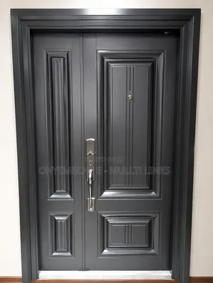 4ft Matte Black Steel Security Door With an Embossed Panel Design