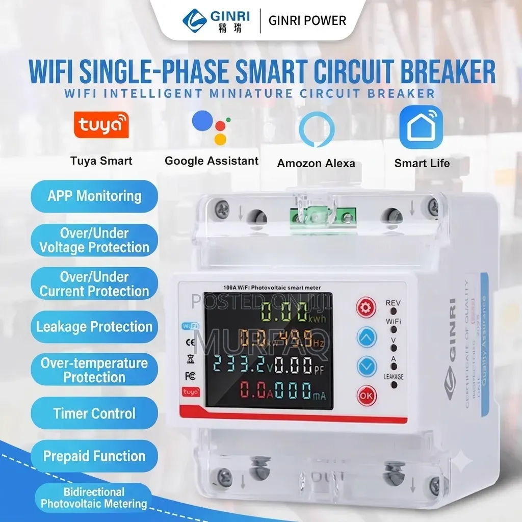63a 100a Tuya Wifi Smart Voltage Protector With Prepaid Meter Token