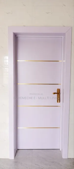 White HDF Door With Horizontal Gold Accent Strips