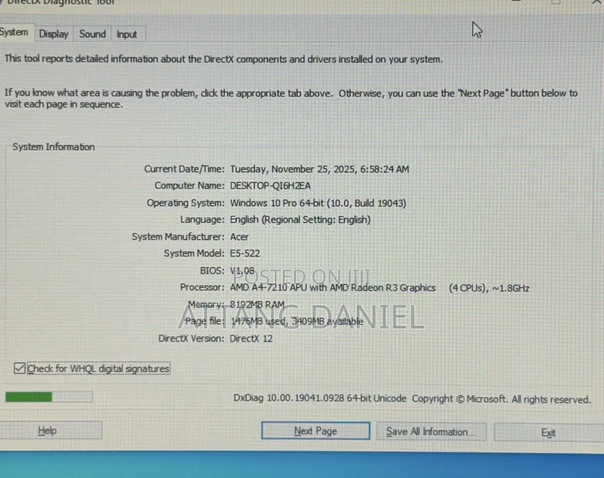 Laptop Acer Aspire E15 8GB AMD A4 HDD 750GB