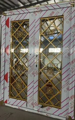 4ft Stainless Steel and Gold-Plated Glass Door
