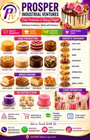 Fresh Cakes Pastries For Birthdays, Weddings Events