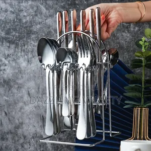 Luxury 24pcs Silver Cutlery Set With Stand for Dining
