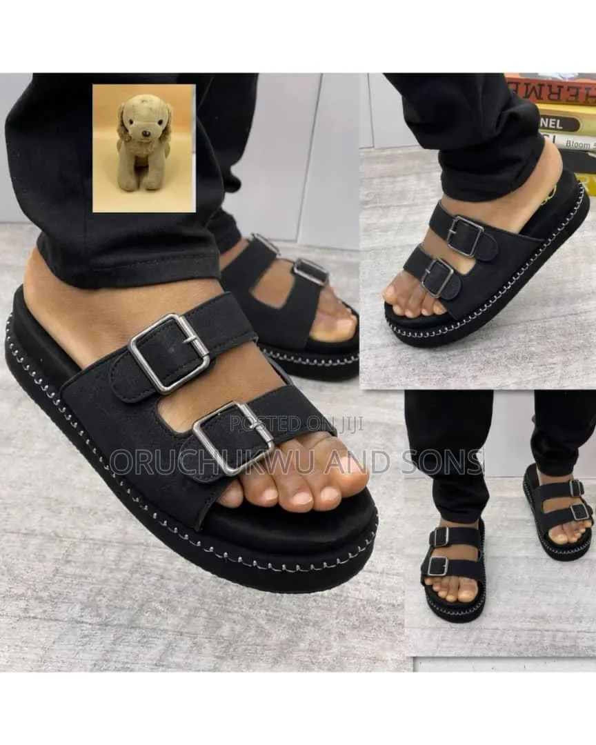 Men's Double-Buckle Comfort Slides – Black