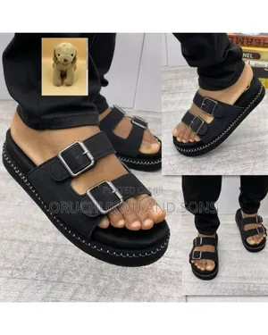 Men's Double-Buckle Comfort Slides – Black