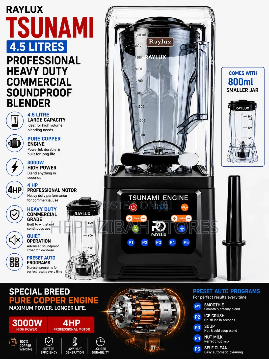 Raylux Tsunami 4.5l Heavy Duty Soundproof Automatic Program Blender