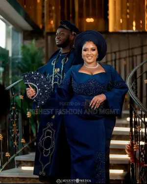 Embellished Navy Iro and Buba Men’S Embroidered Navy Agbada