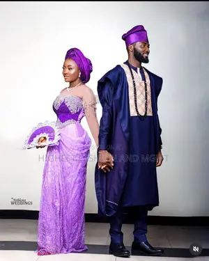 Embellished Violet Iro and Buba Men’S Embroidered Navy Agbada