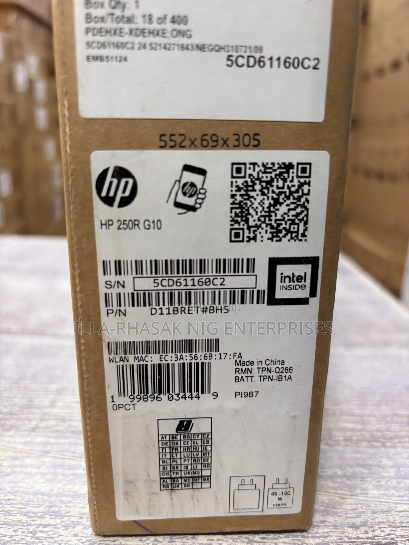 New Laptop HP 250 G10 8GB Intel Core 3 SSD 512GB
