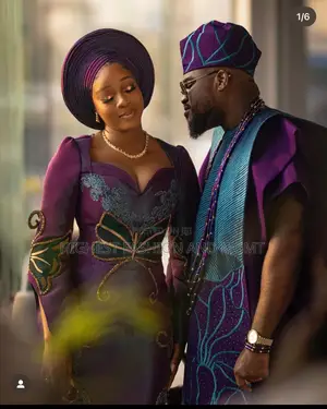Luxury Violet Iro and Buba Men’S Textured Teal-Panel Agbada