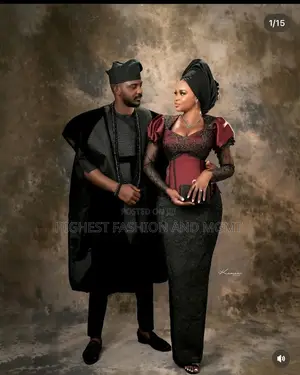 Corseted Iro and Buba Men’S Textured Charcoal Agbada