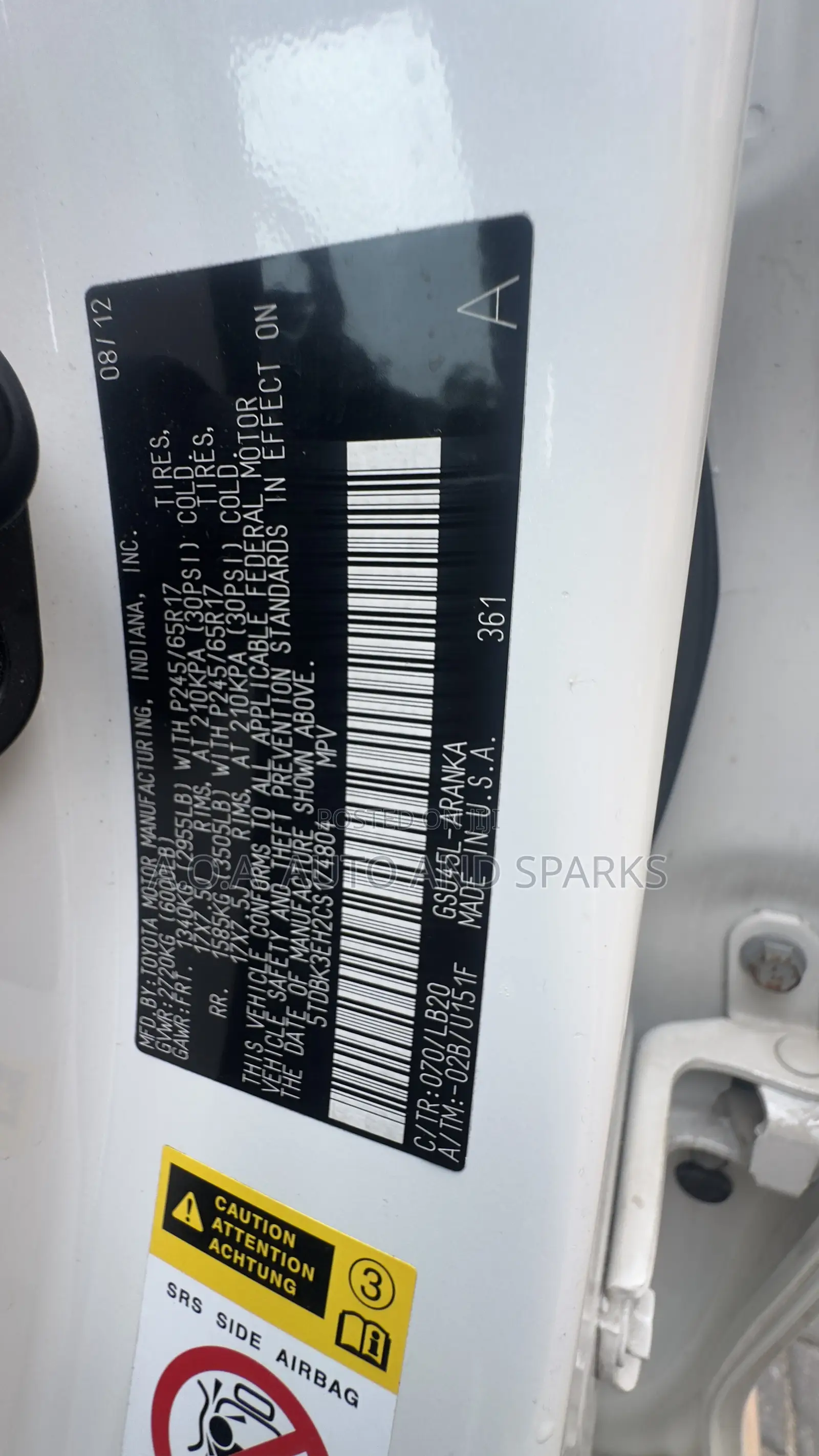 Toyota Highlander 2012 White