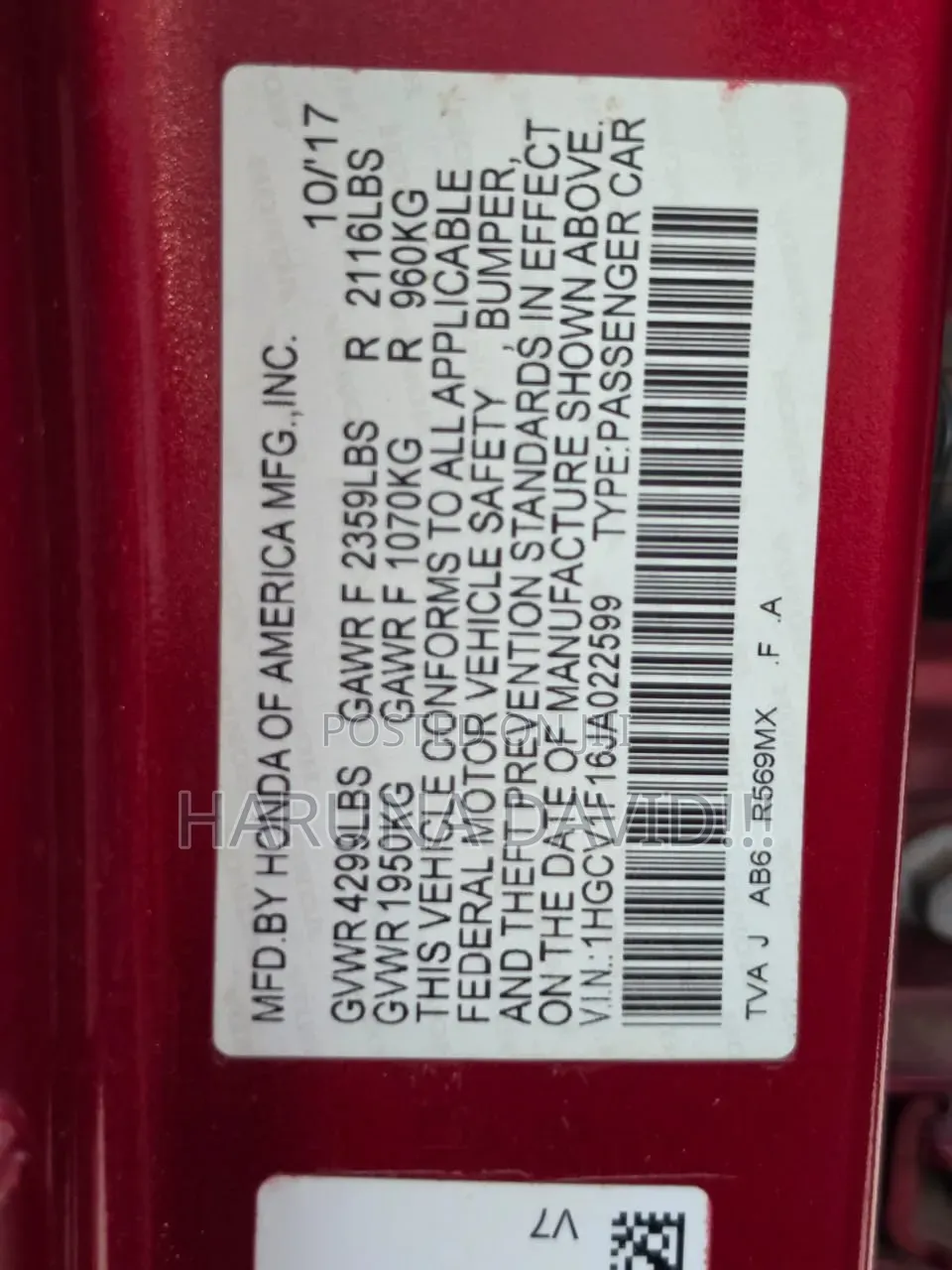 Honda Accord 2018 Red