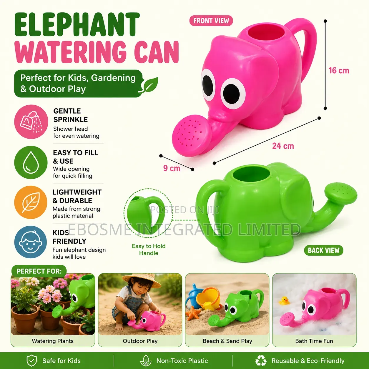 Kids Elephant Shaped Plastic Watering Can