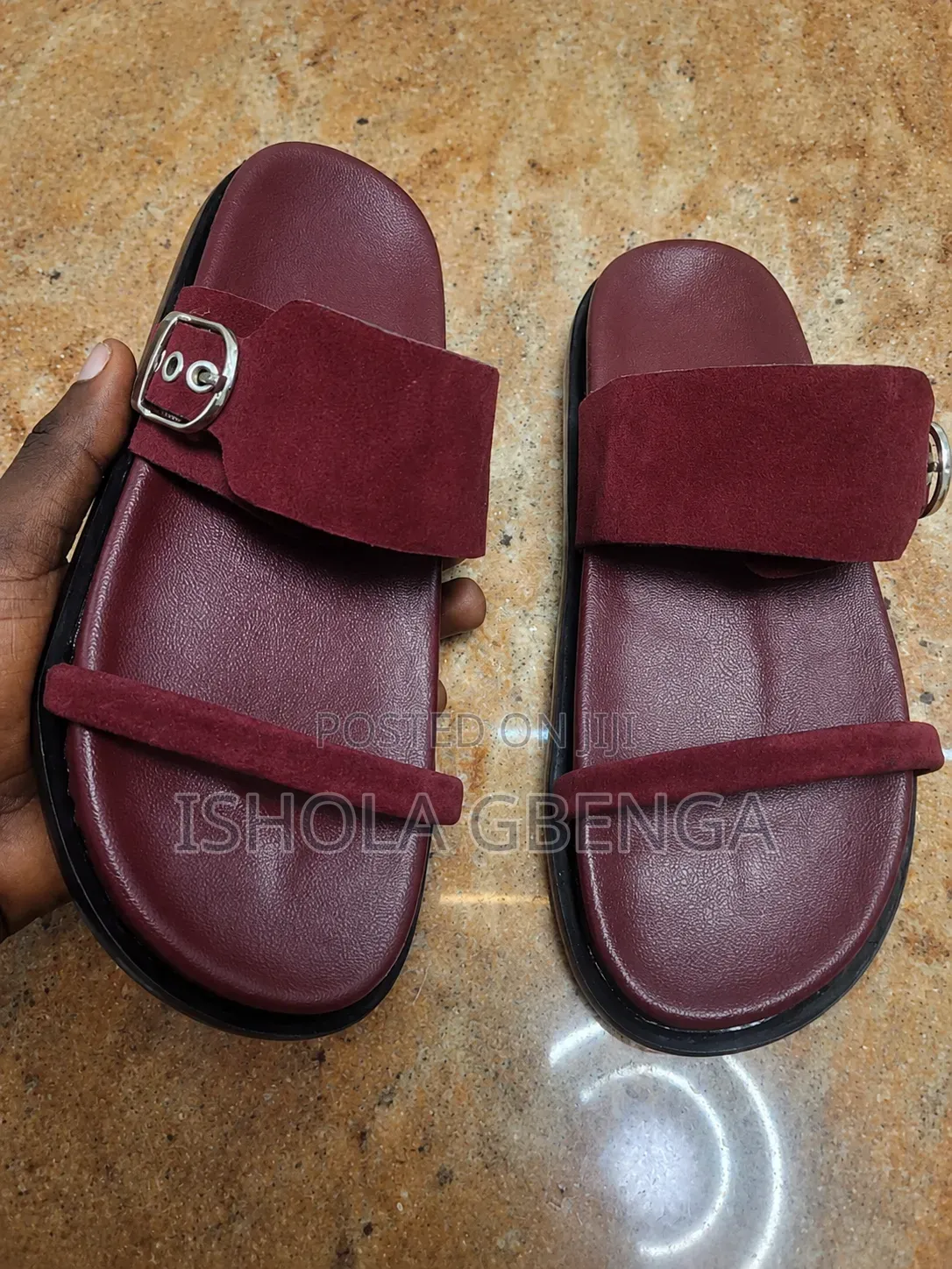 Wine Suede Wide Strap Slide