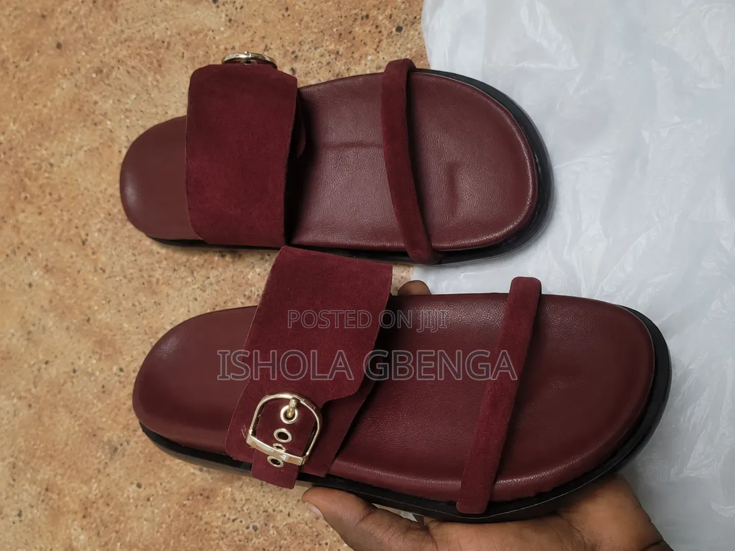 Wine Suede Wide Strap Slide
