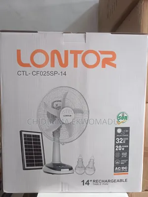 Lontor 14" Rechargeable Solar Panel Table Fan With 2 Bulbs