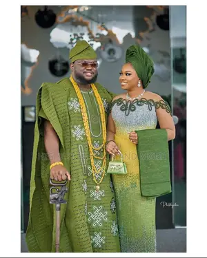 Lace Iro and Buba Men’S Embroidered Olive Agbada