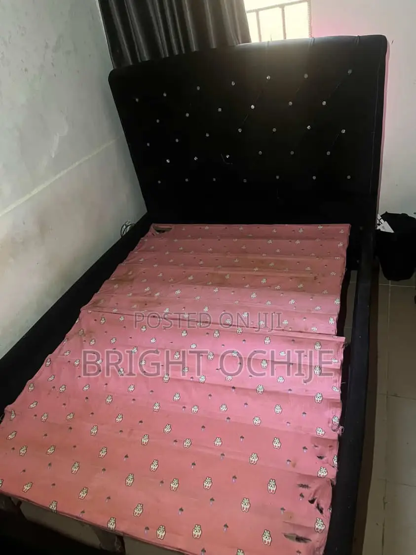 Black Suede Color Bedframe, in Good Condition, Ready to Use.