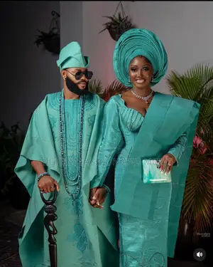 Teal Corset Iro and Buba Men’S Embroidered Teal Agbada