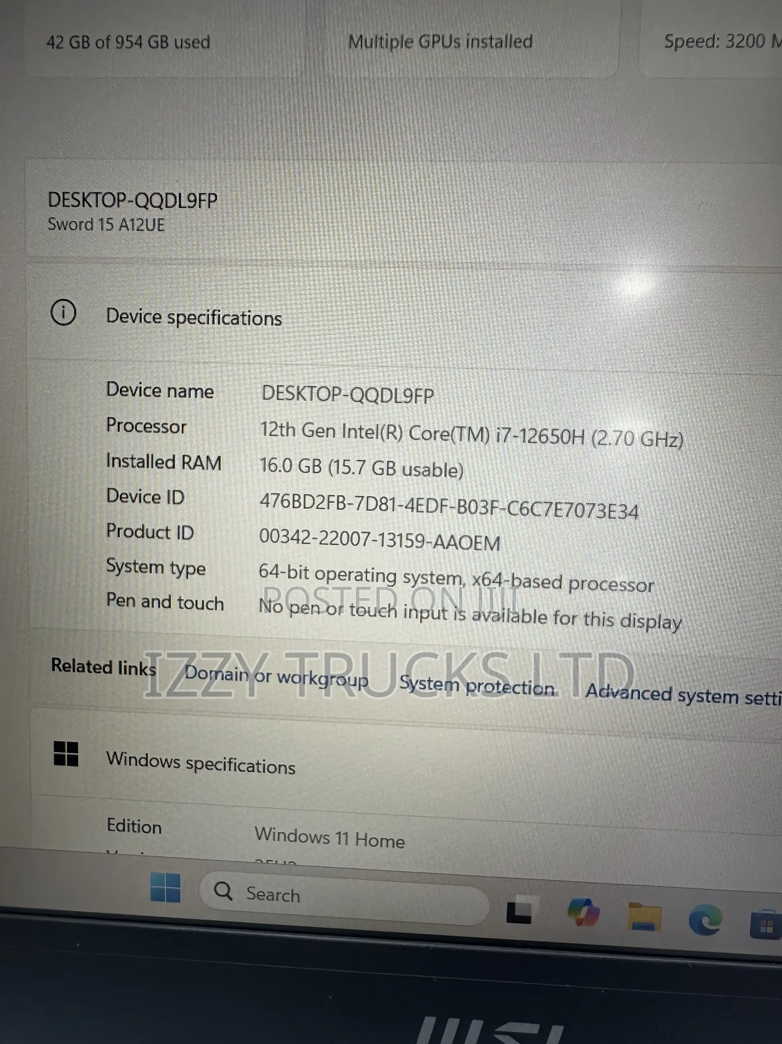 Laptop MSI MSI Sword 15 16GB Intel Core i7 SSD 1T