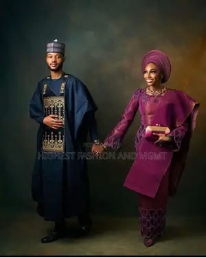 Plum Iro and Buba With Embroidered Details Men’S Navy Agbada